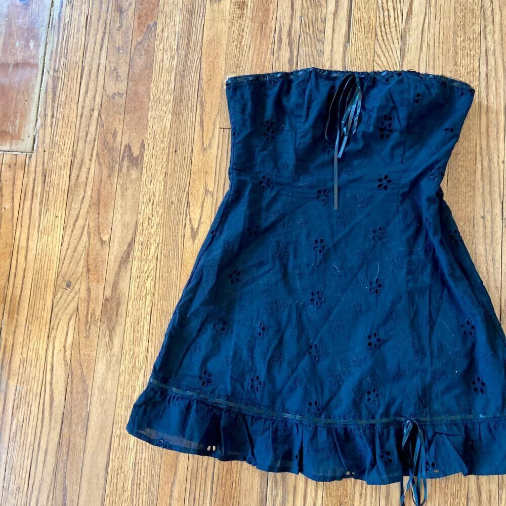 Princess Polly Black Strapless Mini Dress Eyelet Milkmaid Tie Lace 2 Floral Top - Picture 3 of 8